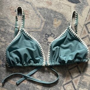 Hollister Teal Triangle Bikini Top with White Crochet Trim